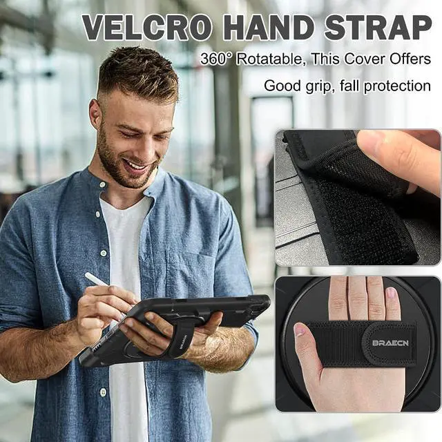 Alt view image 3 of 7 - iPad Air 3 10.5 Case 2019,iPad Pro 10.5 Case 2017- Heavy Duty Shockproof Case Cover with Pencil Holder,Rotating Stand/Hand Strap,Carrying Shoulder Strap Fit iPad Air 3rd Gen case 10.5 -Black