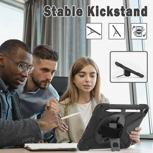 Alt view image 4 of 7 - iPad Air 3 10.5 Case 2019,iPad Pro 10.5 Case 2017- Heavy Duty Shockproof Case Cover with Pencil Holder,Rotating Stand/Hand Strap,Carrying Shoulder Strap Fit iPad Air 3rd Gen case 10.5 -Black