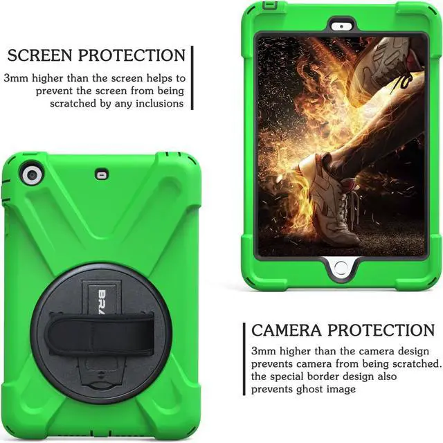 Alt view image 5 of 7 - iPad Mini 1 Case iPad Mini 2 Case iPad Mini 3 Case, Rotating Kickstand/Hand Grip/Adjustable Shoulder Strap Heavy Duty Rugged Kids Cover Case for iPad Mini 1st/2nd/3rd Gen-Green