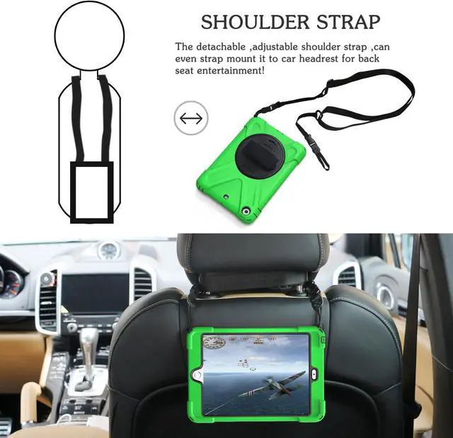 Alt view image 4 of 7 - iPad Mini 1 Case iPad Mini 2 Case iPad Mini 3 Case, Rotating Kickstand/Hand Grip/Adjustable Shoulder Strap Heavy Duty Rugged Kids Cover Case for iPad Mini 1st/2nd/3rd Gen-Green