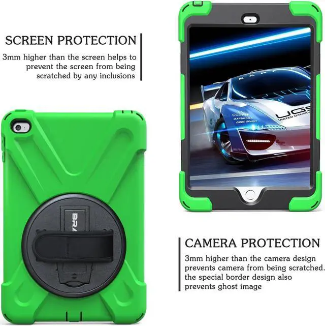 Alt view image 4 of 7 - iPad Mini4 Shockproof Case,iPad Mini 5 Case,Three Layer Drop Protection Rugged Protective Heavy Duty Case with 360 Degree Swivel Stand/Hand Strap/Shoulder Strap Fit iPad Mini 4/5 Case(Green)