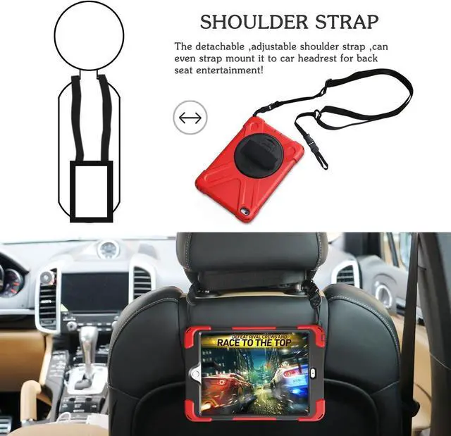 Alt view image 3 of 7 - Case for iPad Mini 4& iPad Mini 5 with 360 Degree Swivel Stand/Hand Strap/Shoulder Strap for Protective Fit Case for Mini iPad 5- Red