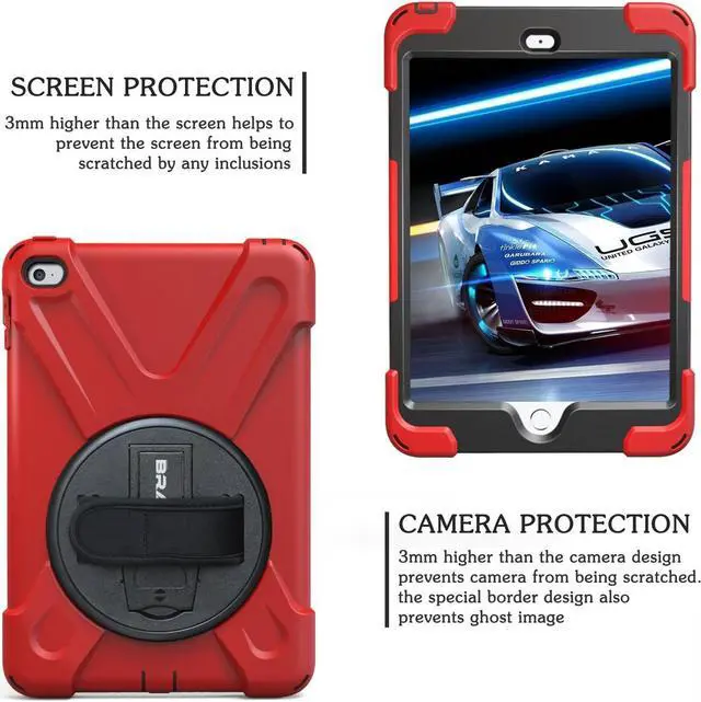 Alt view image 4 of 7 - Case for iPad Mini 4& iPad Mini 5 with 360 Degree Swivel Stand/Hand Strap/Shoulder Strap for Protective Fit Case for Mini iPad 5- Red