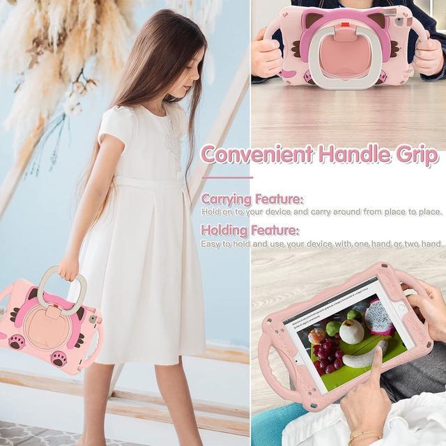 Alt view image 4 of 7 - iPad Mini Case for Kids, Silicone Shockproof Durable Childproof Cute Case with Carrying Strap, Handle Grip, Shoulder Strap, Pencil Holder, Kickstand for Apple iPad Mini 5/4/3/2/1 7.9 Inch-Pink