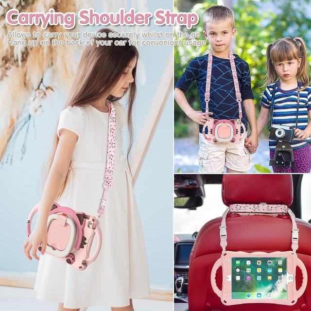 Alt view image 5 of 7 - iPad Mini Case for Kids, Silicone Shockproof Durable Childproof Cute Case with Carrying Strap, Handle Grip, Shoulder Strap, Pencil Holder, Kickstand for Apple iPad Mini 5/4/3/2/1 7.9 Inch-Pink