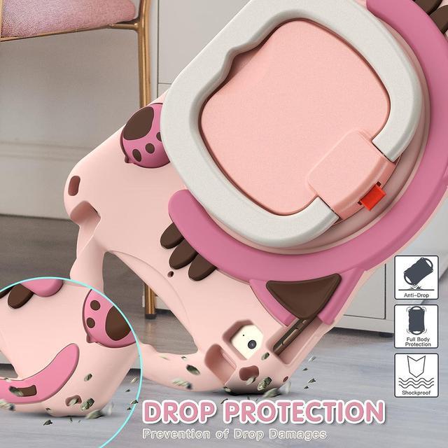Alt view image 6 of 7 - iPad Mini Case for Kids, Silicone Shockproof Durable Childproof Cute Case with Carrying Strap, Handle Grip, Shoulder Strap, Pencil Holder, Kickstand for Apple iPad Mini 5/4/3/2/1 7.9 Inch-Pink
