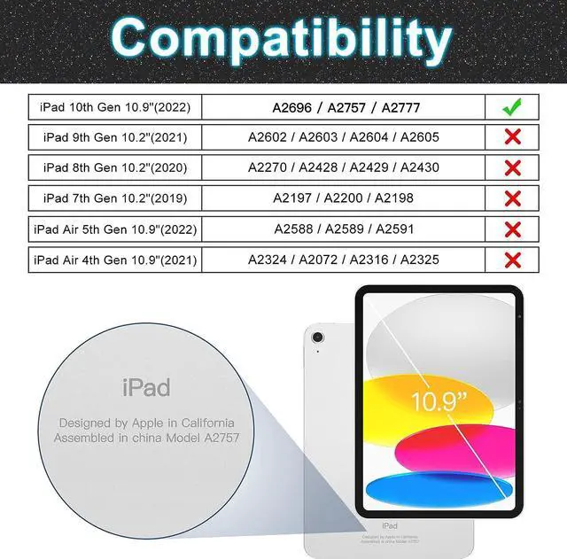 Alt view image 2 of 7 - 10th Generation iPad Case 2022 with 360° Rotating Stand & Hand Strap,Screen Protector, Pen Holder,Shoulder Strap Heavy Duty Rugged Case for iPad 10 Gen 10.9 inch 2022 -Carnival Night (Black)