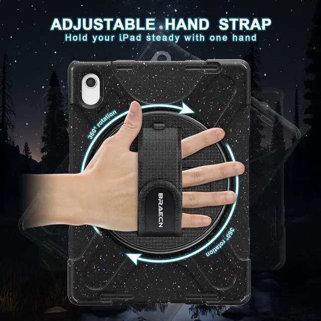 Alt view image 5 of 7 - 10th Generation iPad Case 2022 with 360° Rotating Stand & Hand Strap,Screen Protector, Pen Holder,Shoulder Strap Heavy Duty Rugged Case for iPad 10 Gen 10.9 inch 2022 -Carnival Night (Black)