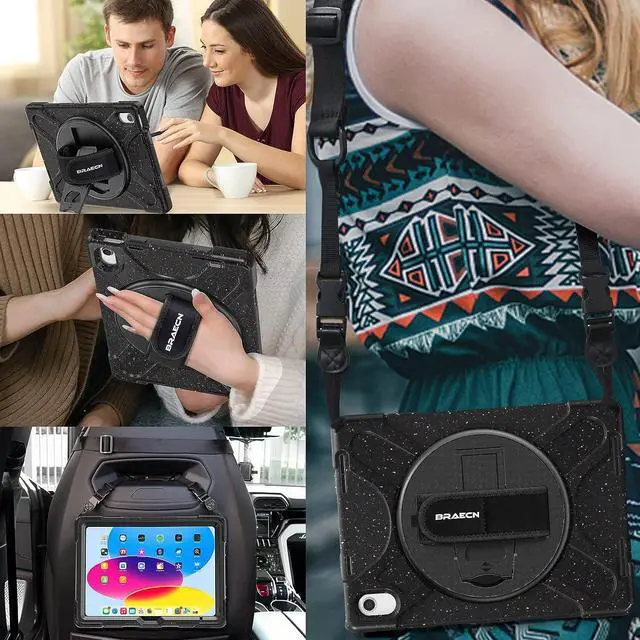 Alt view image 3 of 7 - 10th Generation iPad Case 2022 with 360° Rotating Stand & Hand Strap,Screen Protector, Pen Holder,Shoulder Strap Heavy Duty Rugged Case for iPad 10 Gen 10.9 inch 2022 -Carnival Night (Black)