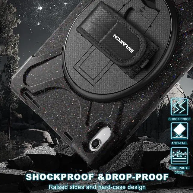 Alt view image 7 of 7 - 10th Generation iPad Case 2022 with 360° Rotating Stand & Hand Strap,Screen Protector, Pen Holder,Shoulder Strap Heavy Duty Rugged Case for iPad 10 Gen 10.9 inch 2022 -Carnival Night (Black)