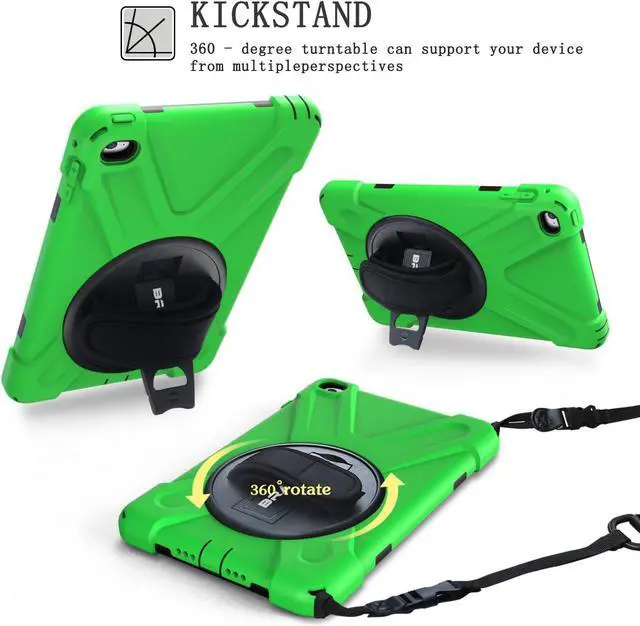 Alt view image 2 of 7 - iPad Mini4 Shockproof Case,iPad Mini 5 Case,Three Layer Drop Protection Rugged Protective Heavy Duty Case with 360 Degree Swivel Stand/Hand Strap/Shoulder Strap Fit iPad Mini 4/5 Case(Green)