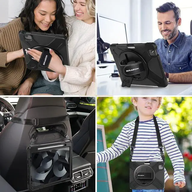 Alt view image 5 of 7 - iPad Air 5th/4th Generation Case 2022/2020 10.9 Inch,iPad Pro 11 Inch Case,Shockproof Durable Silicone Case with Pencil Holder, 360 Rotating Hand Strap&Kickstand for iPad Air 10.9 Case -Black