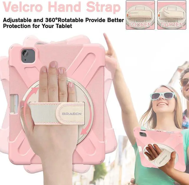 Alt view image 3 of 7 - iPad Air 5th/4th Generation Case 10.9 Inch (2022/2020),Shockproof Durable Kids Case with Pencil Holder&Rotatable Hand Strap&Kickstand for iPad Pro 11 Inch Case 4th Gen -Cherry Blossoms Pink