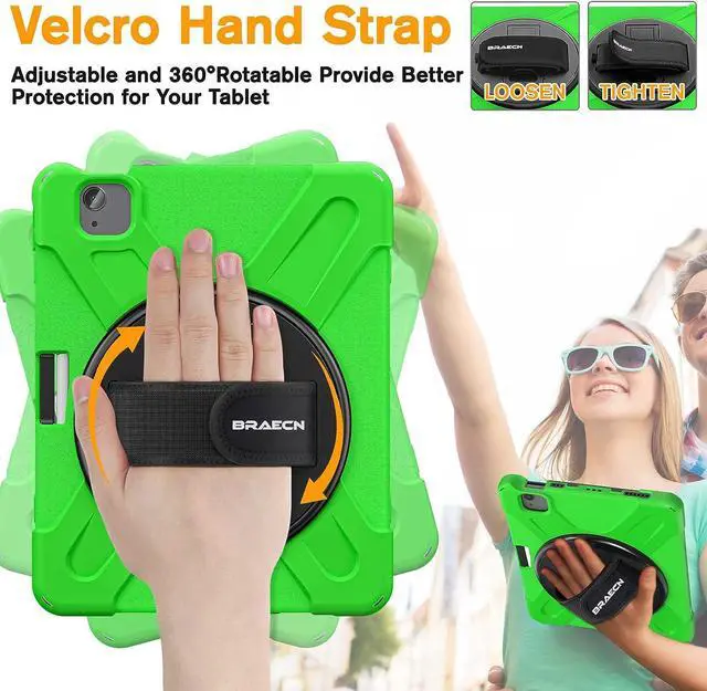 Alt view image 3 of 7 - Case for iPad Air 5/4th Generation(2022/2020),iPad Air 10.9 Inch Case for Kids,Shockproof Durable Silicone Case with 360 Rotating Kickstand&Handstrap,Pencil Holder,iPad Pro 11 Inch Case-Green