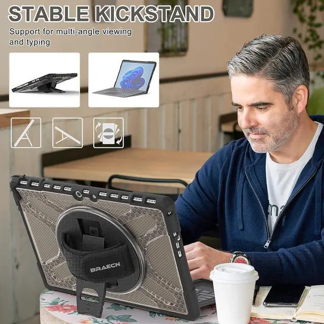 Alt view image 5 of 6 - Case for Surface Pro 8 13" Inch (2021 Release), Rugged with 360 Degree Rotating Stand/Hand Strap for Microsoft Surface Pro 8 Tablet -Light Brown