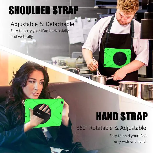 Alt view image 3 of 7 - Case for iPad 10.2 2021/2020/2019, iPad 9th/8th/7th Generation Cases,Three Layer Heavy Duty Protective Kids Case with Screen Protector, Hand Strap,Shoulder Strap,Kickstand for iPad 9/8/7 -Green