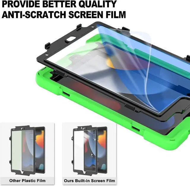 Alt view image 2 of 7 - Case for iPad 10.2 2021/2020/2019, iPad 9th/8th/7th Generation Cases,Three Layer Heavy Duty Protective Kids Case with Screen Protector, Hand Strap,Shoulder Strap,Kickstand for iPad 9/8/7 -Green