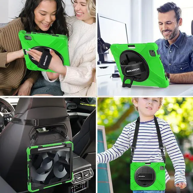 Alt view image 5 of 7 - Case for iPad Air 5/4th Generation(2022/2020),iPad Air 10.9 Inch Case for Kids,Shockproof Durable Silicone Case with 360 Rotating Kickstand&Handstrap,Pencil Holder,iPad Pro 11 Inch Case-Green