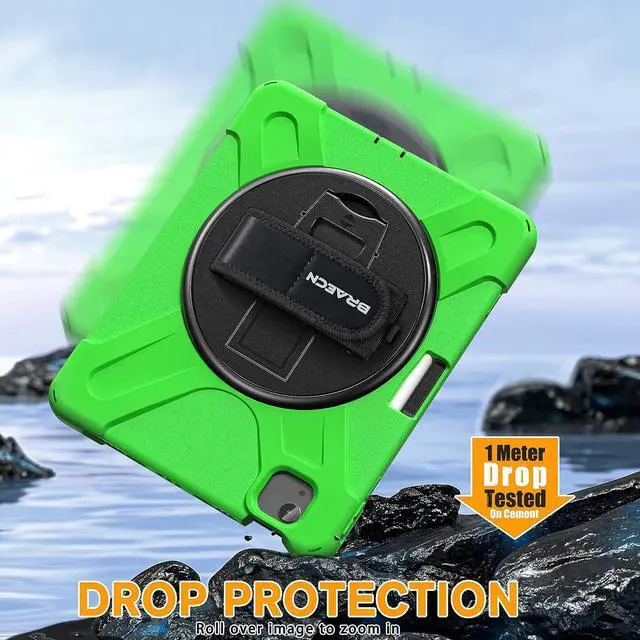 Alt view image 7 of 7 - Case for iPad Air 5/4th Generation(2022/2020),iPad Air 10.9 Inch Case for Kids,Shockproof Durable Silicone Case with 360 Rotating Kickstand&Handstrap,Pencil Holder,iPad Pro 11 Inch Case-Green