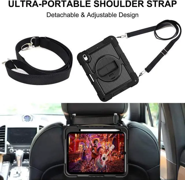 Alt view image 7 of 7 - Case for iPad 10th Generation 10.9 Inch 2022, Built-in Pencil Holder Heavy Duty Shockproof Rugged Protective Case with Full Body 360 Rotate Stand Hand Strap Case