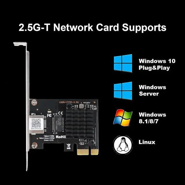 Alt view image 5 of 7 - 2.5GBase-T PCI-E Network Card,Single RJ45 Port 2500/1000/100M/10Mbps Network Adapter with Realtek RTL8125B Ethernet Controller, Support Windows 11/10/8/7, Windows Server, Linux