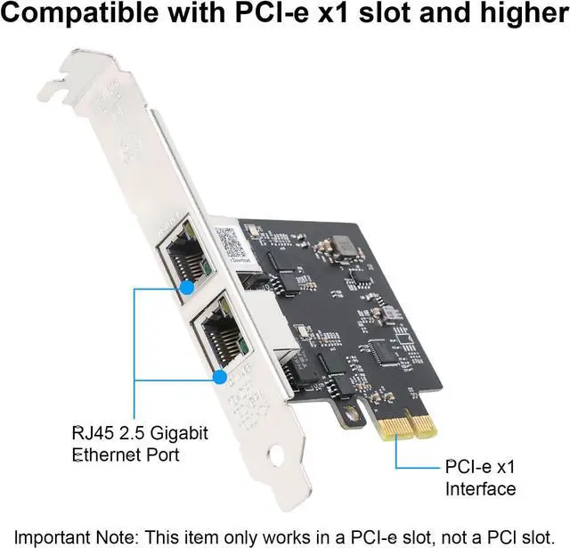 Alt view image 4 of 7 - 2.5Gbase-T PCIE NIC with Realtek RTL8125 Chip Dual RJ45 Port 2500/1000/100 Mbps Network Adapter PCIe X1 Ethernet Card for Windows/Windows Server/Linux