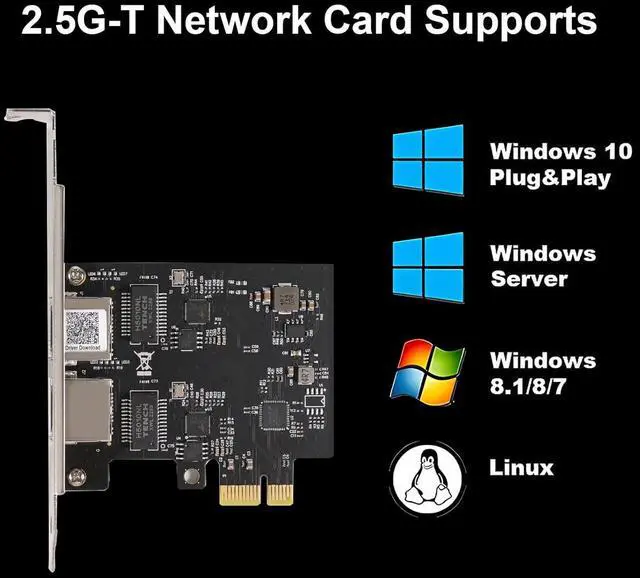 Alt view image 2 of 7 - 2.5Gbase-T PCIE NIC with Realtek RTL8125 Chip Dual RJ45 Port 2500/1000/100 Mbps Network Adapter PCIe X1 Ethernet Card for Windows/Windows Server/Linux