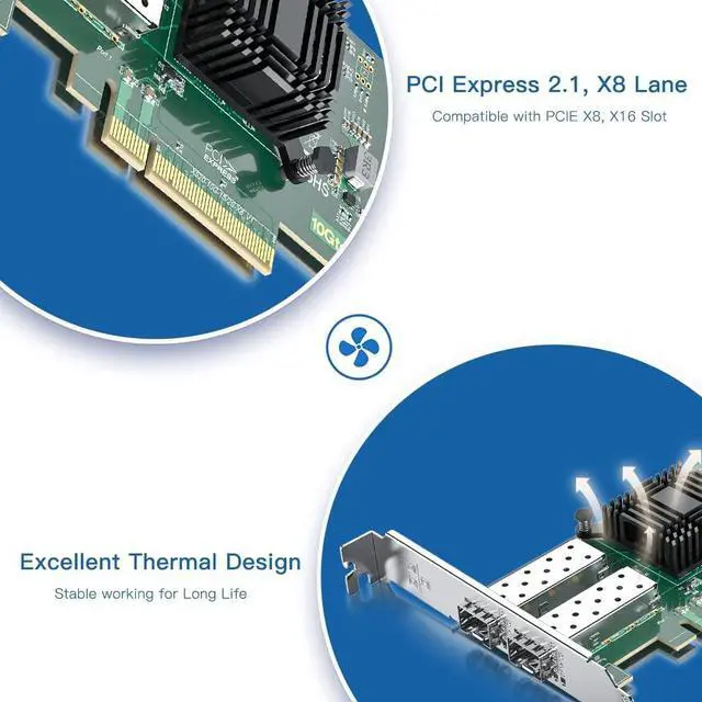 Alt view image 6 of 7 - H!Fiber 10Gb SFP+ PCI-E Network Card NIC with Intel 82599ES Chip Dual SFP+ Ports Compare to Intel X520-DA2 (E10G42BTDA) PCIe X8 Ethernet LAN Network Adapter Support Windows/Linux/VMware