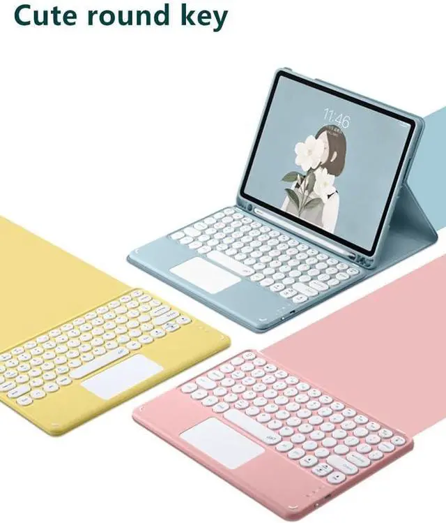 Alt view image 6 of 7 - Compatible with Galaxy Tab S8 Ultra 14.6 inch 2022 Keyboard Cover ( SM-X900/X906 ) with Wireless Mouse Trackpad Keyboard Magnetic Detachable BT Keyboard Cute Round Key Caps (Galaxy Tab S8 Ultra, Mint)