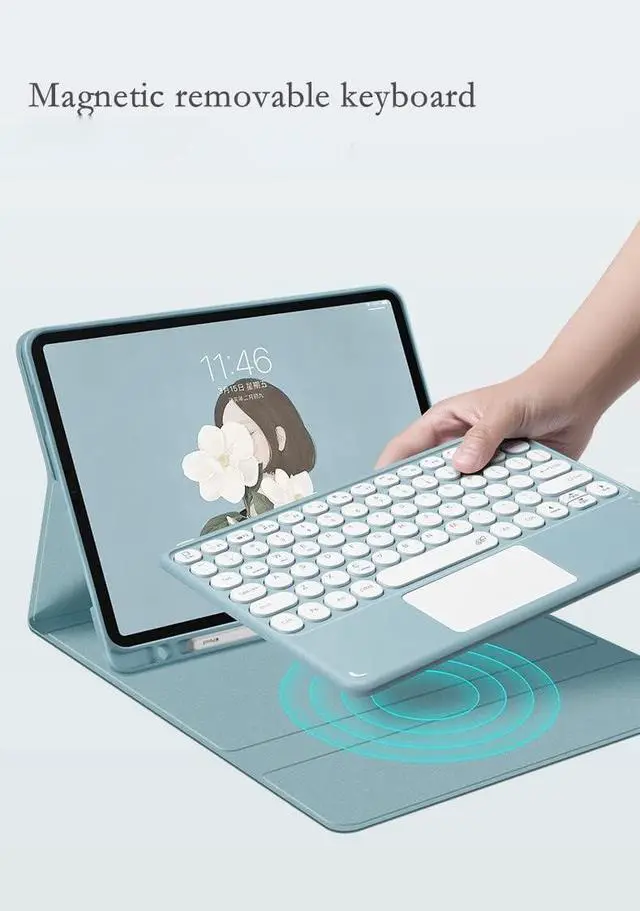 Alt view image 5 of 7 - Compatible with Galaxy Tab S8 Ultra 14.6 inch 2022 Keyboard Cover ( SM-X900/X906 ) with Wireless Mouse Trackpad Keyboard Magnetic Detachable BT Keyboard Cute Round Key Caps (Galaxy Tab S8 Ultra, Mint)