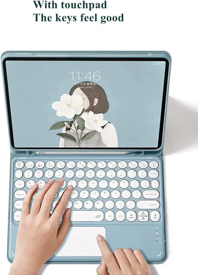 Alt view image 7 of 7 - Compatible with Galaxy Tab S8 Ultra 14.6 inch 2022 Keyboard Cover ( SM-X900/X906 ) with Wireless Mouse Trackpad Keyboard Magnetic Detachable BT Keyboard Cute Round Key Caps (Galaxy Tab S8 Ultra, Mint)