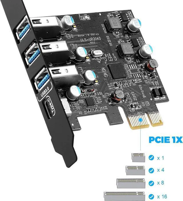 Alt view image 4 of 7 - PCI-E to USB 3.0 Type C +3 Type A Expansion Card - Interface USB 3.0 4-Port Express Card Desktop Supports UASP with Low Profile Bracket for Windows MAC Pro Linux