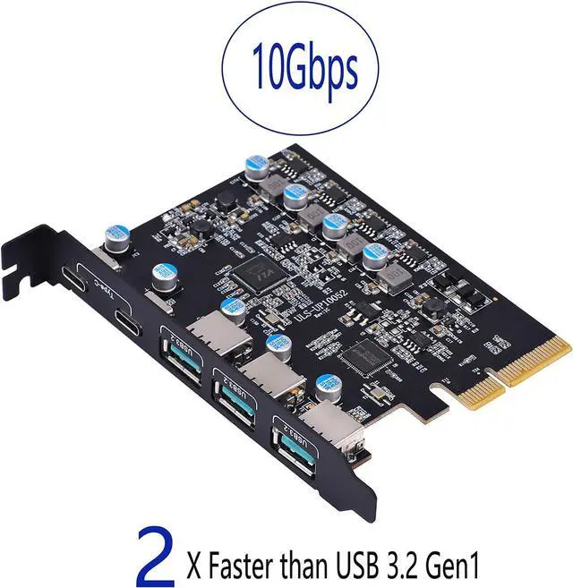 Alt view image 2 of 7 - PCIe Gen3 x2 USB 3.2/3.1 Card - PCI Express to 5-Port[Type C (2), Type A (3) ] USB 3.2 HUB Internal Expansion Card Contronller Adapter PCI Express Card Desktop PC Support Multiple INs