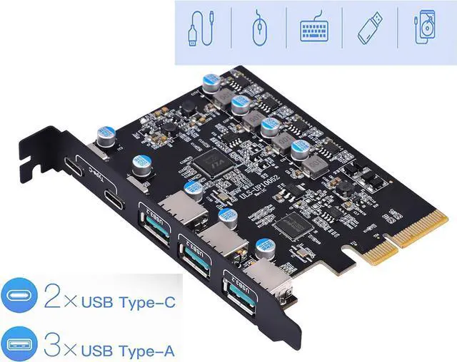 Alt view image 3 of 7 - PCIe Gen3 x2 USB 3.2/3.1 Card - PCI Express to 5-Port[Type C (2), Type A (3) ] USB 3.2 HUB Internal Expansion Card Contronller Adapter PCI Express Card Desktop PC Support Multiple INs