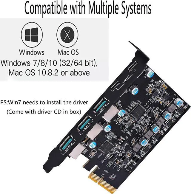 Alt view image 5 of 7 - PCIe Gen3 x2 USB 3.2/3.1 Card - PCI Express to 5-Port[Type C (2), Type A (3) ] USB 3.2 HUB Internal Expansion Card Contronller Adapter PCI Express Card Desktop PC Support Multiple INs
