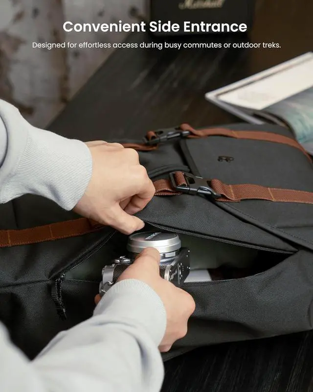 Alt view image 6 of 7 - tomtoc Flap Laptop Backpack, Lightweight, Water-Resistant Casual Daypack, Durable Work-pack, Vintage Classic Rucksack for 13-15.6 Inch Laptop, perfect for Campus, Street, 22L Black