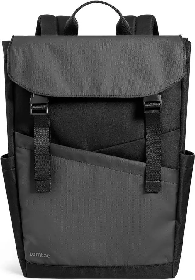 Main image of tomtoc Flap Laptop Backpack, Lightweight, Water-Resistant College Travel Casual Daypack, Slim Durable Work-pack Rucksack for 13-16 Inch MacBook Laptop, Large Capacity, 18L, Black