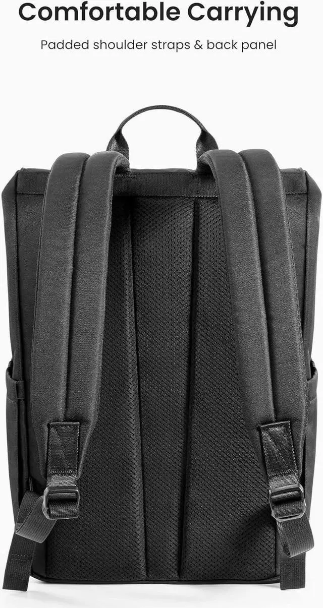 Alt view image 5 of 7 - tomtoc Flap Laptop Backpack, Lightweight, Water-Resistant College Travel Casual Daypack, Slim Durable Work-pack Rucksack for 13-16 Inch MacBook Laptop, Large Capacity, 18L, Black