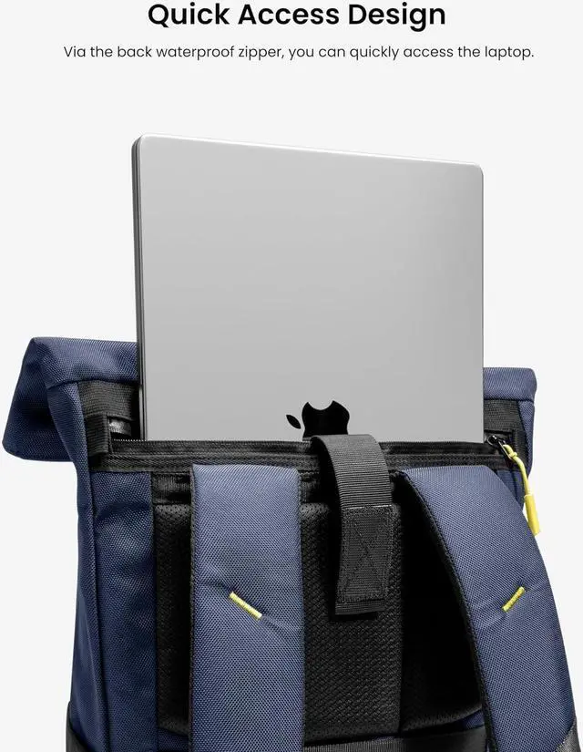 Alt view image 5 of 7 - tomtoc Roll Top Laptop Backpack, Lightweight, Water-Resistant Travel Commute Casual Daypack for 13-16 inch MacBook, Universal 15.6 Laptop, Large Capacity Adjustable 17L-23L, Dark Blue