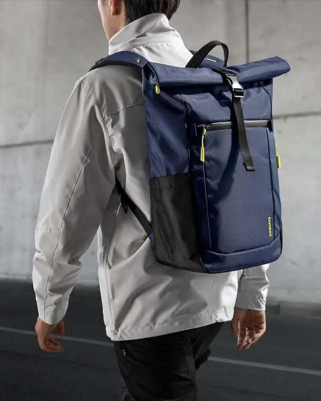 Alt view image 7 of 7 - tomtoc Roll Top Laptop Backpack, Lightweight, Water-Resistant Travel Commute Casual Daypack for 13-16 inch MacBook, Universal 15.6 Laptop, Large Capacity Adjustable 17L-23L, Dark Blue