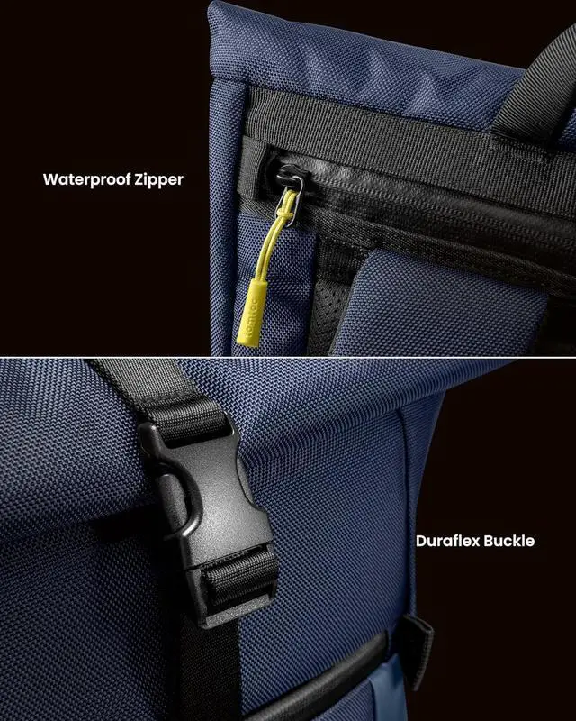 Alt view image 6 of 7 - tomtoc Roll Top Laptop Backpack, Lightweight, Water-Resistant Travel Commute Casual Daypack for 13-16 inch MacBook, Universal 15.6 Laptop, Large Capacity Adjustable 17L-23L, Dark Blue