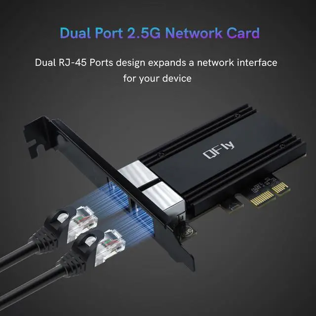 Alt view image 2 of 7 - 2.5G Dual RJ45 Port PCI-E Network Card with RTL8125B Conrtoller, QFly 2.5Gb Ethernet Adapter Card Compatible with 100/1000Mbps/2.5G, Support Windows/Linux