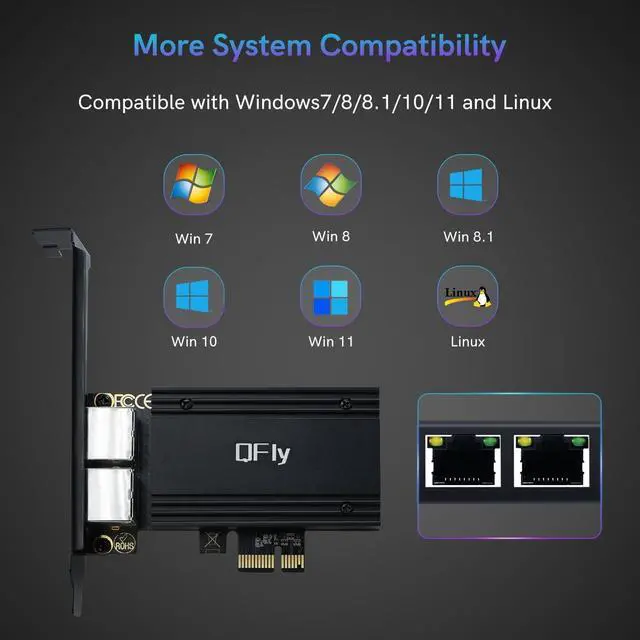 Alt view image 3 of 7 - 2.5G Dual RJ45 Port PCI-E Network Card with RTL8125B Conrtoller, QFly 2.5Gb Ethernet Adapter Card Compatible with 100/1000Mbps/2.5G, Support Windows/Linux