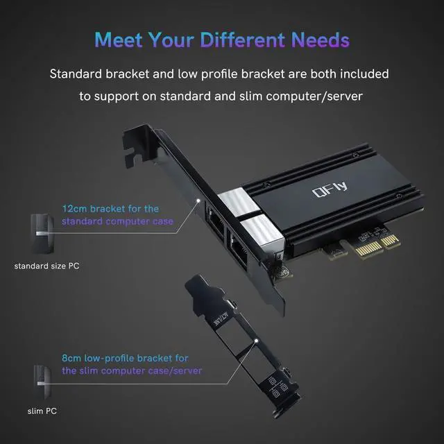 Alt view image 4 of 7 - 2.5G Dual RJ45 Port PCI-E Network Card with RTL8125B Conrtoller, QFly 2.5Gb Ethernet Adapter Card Compatible with 100/1000Mbps/2.5G, Support Windows/Linux
