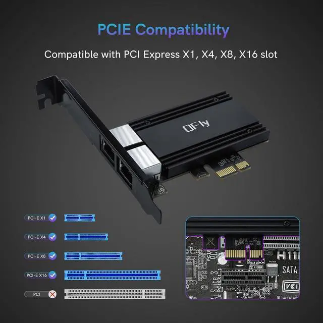 Alt view image 6 of 7 - 2.5G Dual RJ45 Port PCI-E Network Card with RTL8125B Conrtoller, QFly 2.5Gb Ethernet Adapter Card Compatible with 100/1000Mbps/2.5G, Support Windows/Linux