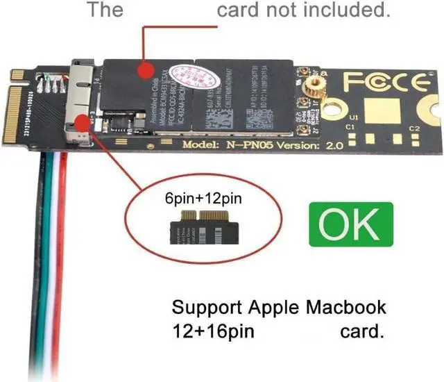Alt view image 2 of 7 - chenyang 6 Pin + 12 Pin Card to M.2 NGFF Key-M NVME SSD Adapter for BCM94360CD BCM94360CS BCM943602CS BCM94360CS2