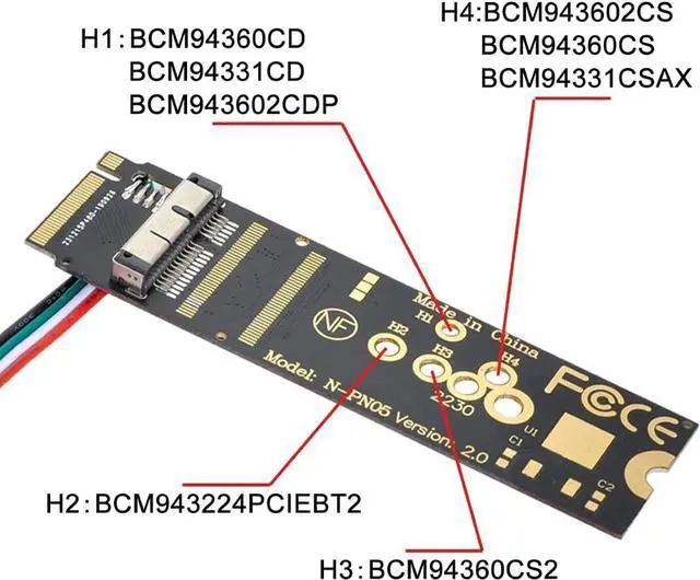 Alt view image 4 of 7 - chenyang 6 Pin + 12 Pin Card to M.2 NGFF Key-M NVME SSD Adapter for BCM94360CD BCM94360CS BCM943602CS BCM94360CS2