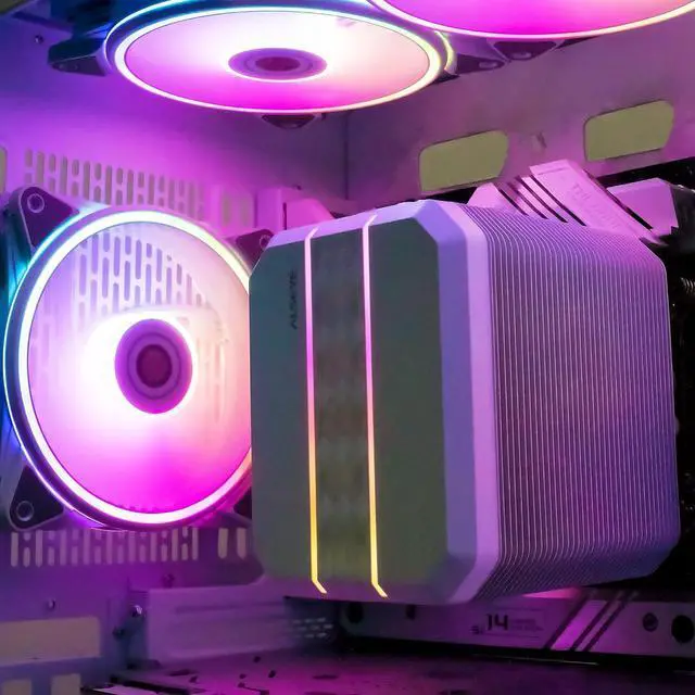 Alt view image 5 of 7 - ALSEYE M90 CPU Cooler, Hidden Fan Designed Dual Tower Air-Cooled CPU Cooler with ARGB Light Effect Cover Compatible with Both Intel and AMD Platform, LGA1700 Supported (M90 White)