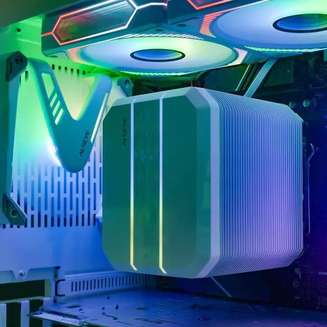 Alt view image 6 of 7 - ALSEYE M90 CPU Cooler, Hidden Fan Designed Dual Tower Air-Cooled CPU Cooler with ARGB Light Effect Cover Compatible with Both Intel and AMD Platform, LGA1700 Supported (M90 White)