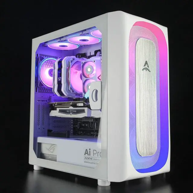 Alt view image 6 of 7 - ALSEYE Ai-Pro White ARGB Mid-Tower E-ATX PC Gaming Case, Pre-Installed a Halo-Pro ARGB Fan, USB 3.0 Type-C Ports Contained
